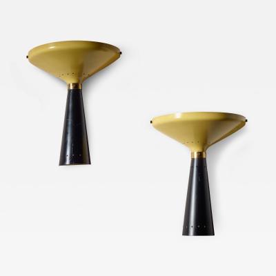  Stilnovo Pair of two tone enamelled metal and brass wall lights by Stilnovo Italy 1950s