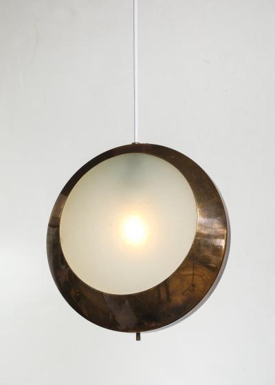  Stilnovo Rare Pendant Ceiling Light Model 1205 in Brass and Etched Glass by Stilnovo