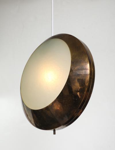  Stilnovo Rare Pendant Ceiling Light Model 1205 in Brass and Etched Glass by Stilnovo