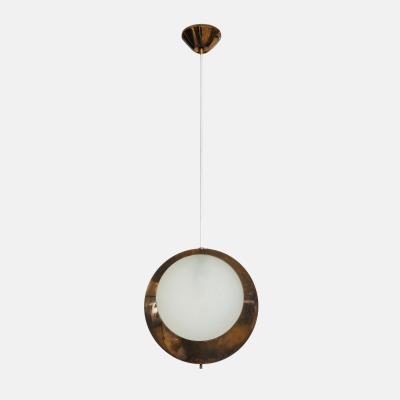  Stilnovo Rare Pendant Ceiling Light Model 1205 in Brass and Etched Glass by Stilnovo