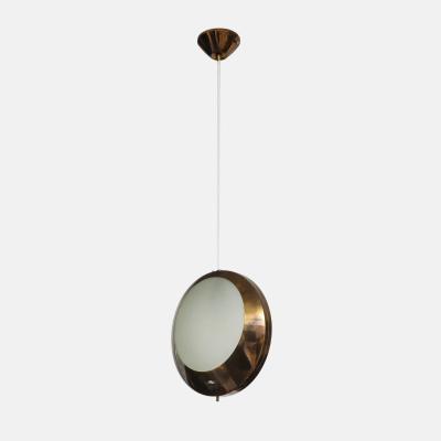  Stilnovo Rare Pendant Ceiling Light Model 1205 in Brass and Etched Glass by Stilnovo