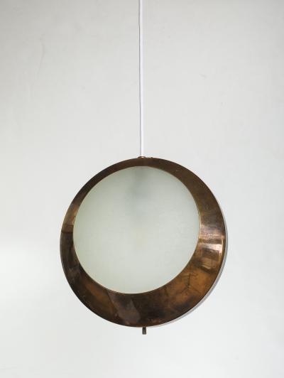  Stilnovo Rare Pendant Ceiling Light Model 1205 in Brass and Etched Glass by Stilnovo