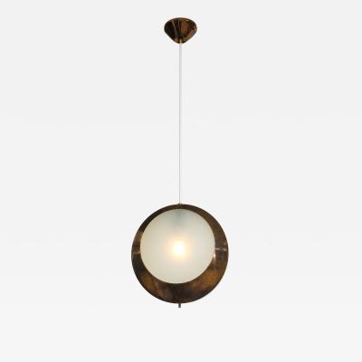  Stilnovo Rare Pendant Ceiling Light Model 1205 in Brass and Etched Glass by Stilnovo