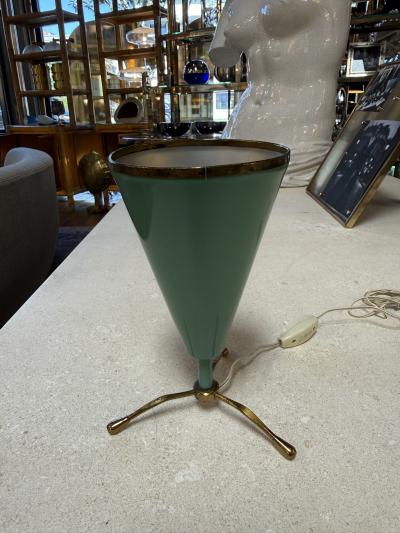  Stilnovo Rare Table Lamp in Brass and Lacquered Metal Stilnovo Style Italy 1950s