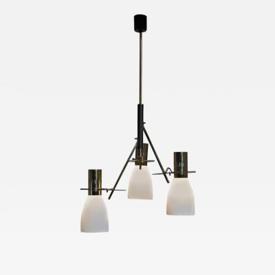  Stilnovo Reversible Stilnovo Three Armed Brass and Glass Chandelier 1950s