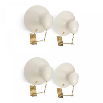  Stilnovo Set of 4 Italian Enameled Metal and Brass Wall Lights Stilnovo Attributed