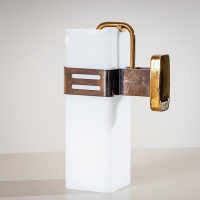  Stilnovo Single Wall Sconce in Opaline Glass and Brass by Stilnovo Milan Italy 1950s