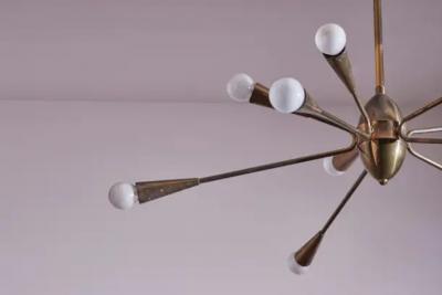  Stilnovo Sputnik ten lights brass chandelier attribute to Stilnovo Italy 1950s