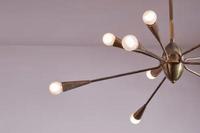  Stilnovo Sputnik ten lights brass chandelier attribute to Stilnovo Italy 1950s