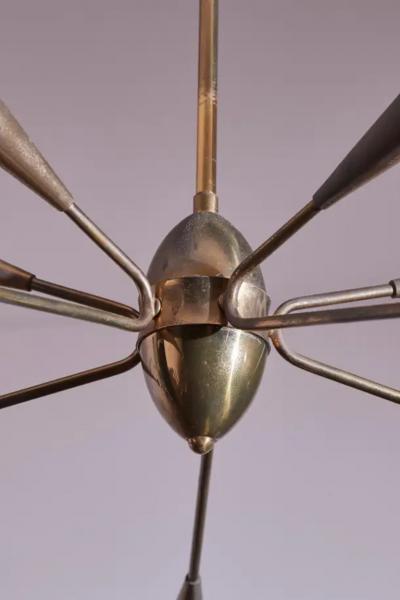  Stilnovo Sputnik ten lights brass chandelier attribute to Stilnovo Italy 1950s