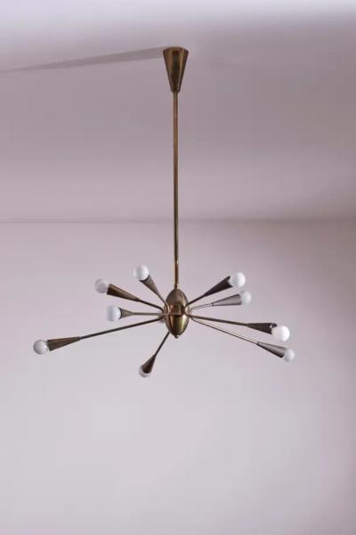  Stilnovo Sputnik ten lights brass chandelier attribute to Stilnovo Italy 1950s