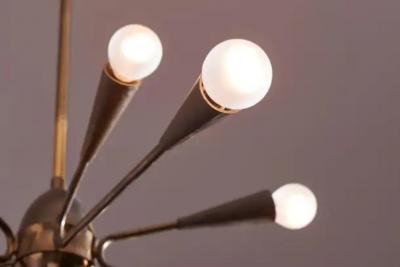  Stilnovo Sputnik ten lights brass chandelier attribute to Stilnovo Italy 1950s