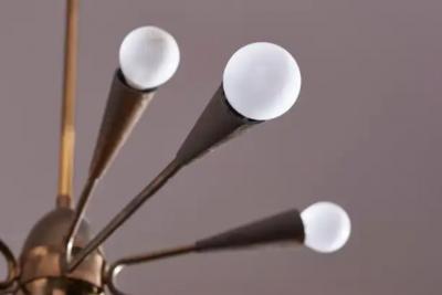  Stilnovo Sputnik ten lights brass chandelier attribute to Stilnovo Italy 1950s