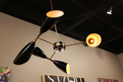  Stilnovo Stillnovo Style Chandelier with Three Double Coned Articulating Arms