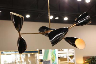  Stilnovo Stillnovo Style Chandelier with Three Double Coned Articulating Arms