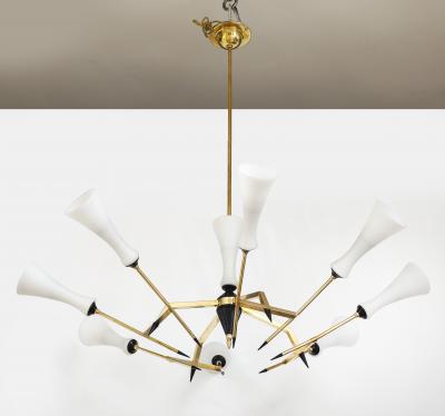  Stilnovo Stilnovo Attributed 8 Arm Modernist Brass Chandelier 1960s Italian Design