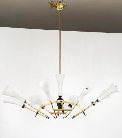  Stilnovo Stilnovo Attributed 8 Arm Modernist Brass Chandelier 1960s Italian Design