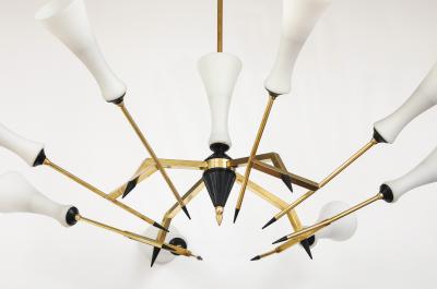  Stilnovo Stilnovo Attributed 8 Arm Modernist Brass Chandelier 1960s Italian Design