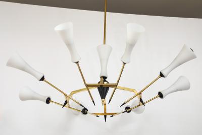  Stilnovo Stilnovo Attributed 8 Arm Modernist Brass Chandelier 1960s Italian Design