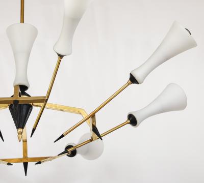  Stilnovo Stilnovo Attributed 8 Arm Modernist Brass Chandelier 1960s Italian Design
