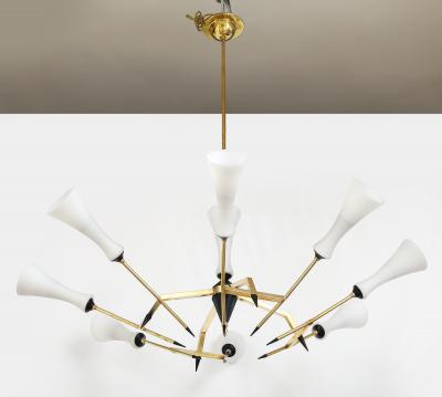  Stilnovo Stilnovo Attributed 8 Arm Modernist Brass Chandelier 1960s Italian Design
