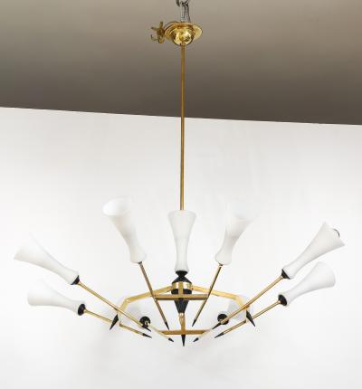  Stilnovo Stilnovo Attributed 8 Arm Modernist Brass Chandelier 1960s Italian Design
