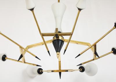  Stilnovo Stilnovo Attributed 8 Arm Modernist Brass Chandelier 1960s Italian Design