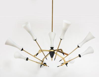  Stilnovo Stilnovo Attributed 8 Arm Modernist Brass Chandelier 1960s Italian Design