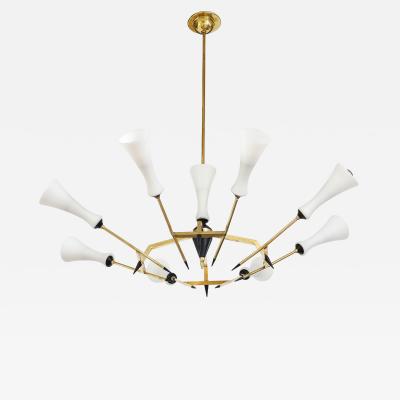  Stilnovo Stilnovo Attributed 8 Arm Modernist Brass Chandelier 1960s Italian Design