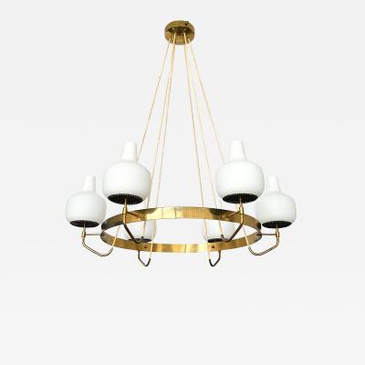  Stilnovo Stilnovo Brass and Opaline Glass Six Globe Chandelier