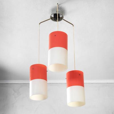  Stilnovo Stilnovo Chandelier with Three Pendants in Plexi and Brass 60s