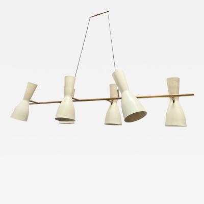 Stilnovo Stilnovo Diabolo Chandelier in Brass and Cream Enamel Italy 1950s