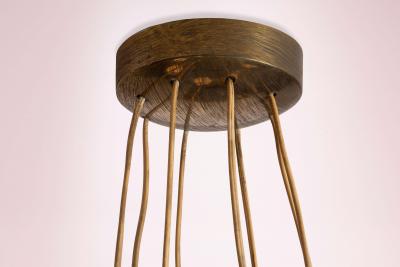  Stilnovo Stilnovo Eight Light Brass and Opaline Glass Chandelier Italy 1950s