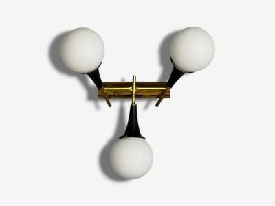  Stilnovo Stilnovo Italian Mid Century Modern Brass Glass Three Light Sconce 1950s