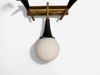  Stilnovo Stilnovo Italian Mid Century Modern Brass Glass Three Light Sconce 1950s