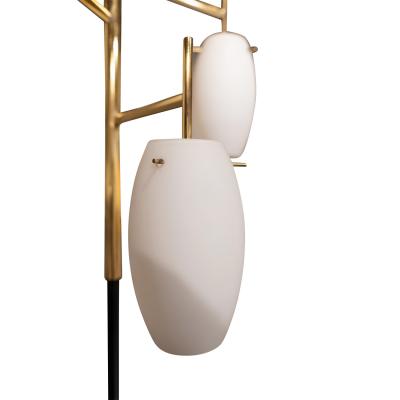  Stilnovo Stilnovo Lantern Style Floor Lamp with Murano Glass Shades 1950s