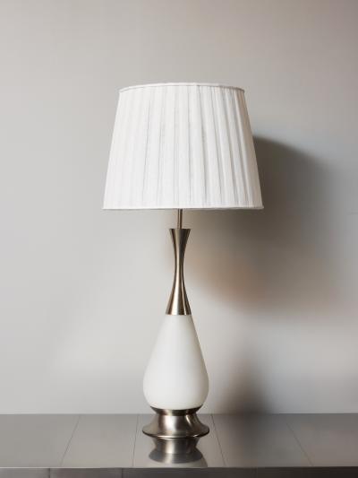 Stilnovo Stilnovo Opaline Glass and Brushed Steel Table Lamp