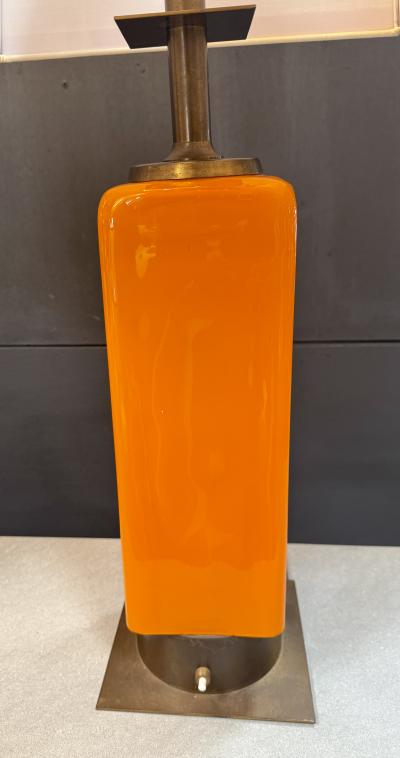  Stilnovo Stilnovo Orange Enamel Table Lamp with Custom Shade Italy 1970s