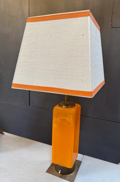 Stilnovo Stilnovo Orange Enamel Table Lamp with Custom Shade Italy 1970s