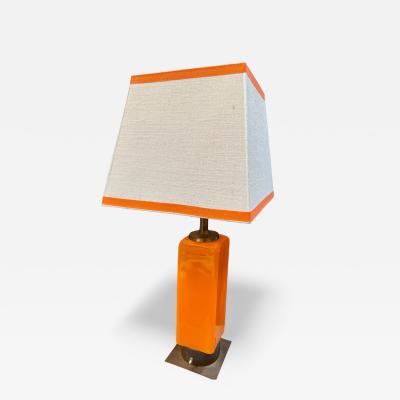  Stilnovo Stilnovo Orange Enamel Table Lamp with Custom Shade Italy 1970s