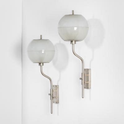  Stilnovo Stilnovo Pair of Wall Lamps with Glass Diffusers and Chromed Metal