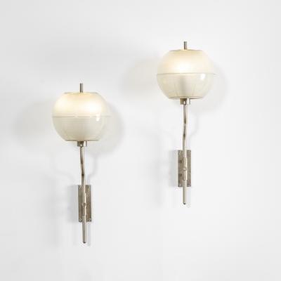  Stilnovo Stilnovo Pair of Wall Lamps with Glass Diffusers and Chromed Metal