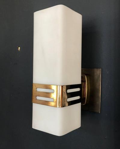  Stilnovo Stilnovo Single Sconce in Opaline Glass and Brass Band 1950s