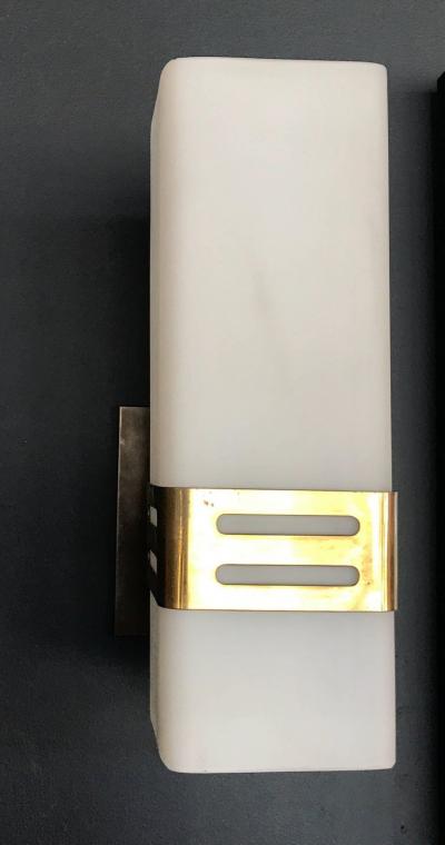  Stilnovo Stilnovo Single Sconce in Opaline Glass and Brass Band 1950s
