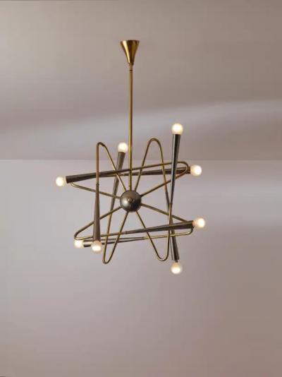  Stilnovo Stilnovo Sputnik Six Arms Brass Chandelier Italy 1960s