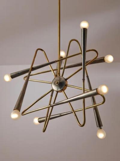  Stilnovo Stilnovo Sputnik Six Arms Brass Chandelier Italy 1960s