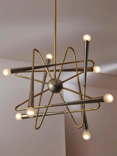  Stilnovo Stilnovo Sputnik Six Arms Brass Chandelier Italy 1960s