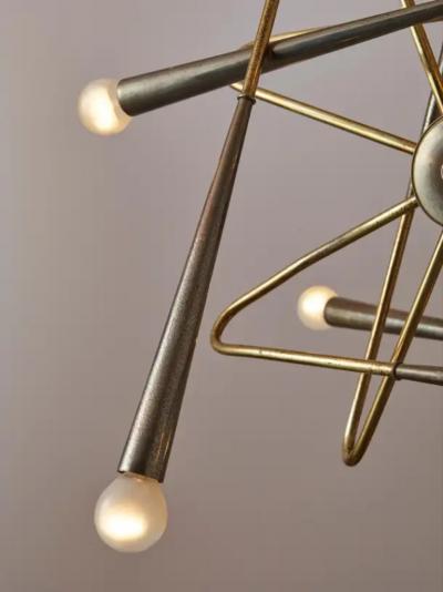  Stilnovo Stilnovo Sputnik Six Arms Brass Chandelier Italy 1960s
