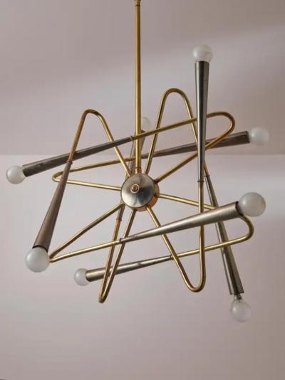  Stilnovo Stilnovo Sputnik Six Arms Brass Chandelier Italy 1960s