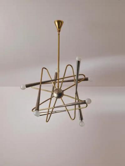  Stilnovo Stilnovo Sputnik Six Arms Brass Chandelier Italy 1960s